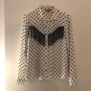 ASOS Western Shirt with Fringing in Polka Dot
